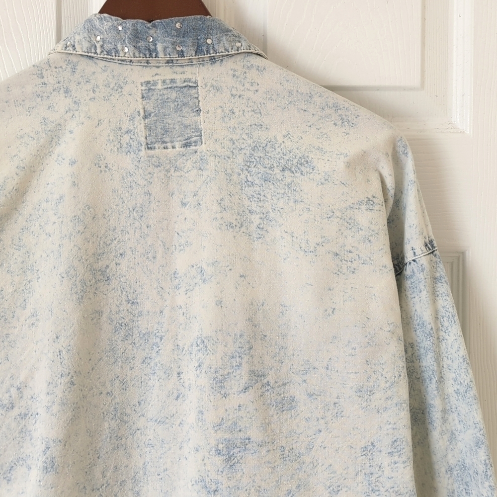 Andrew's Blues 90's Vintage Acid Wash Chambray Long Sleeve Button Down Shirt M - Picture 13 of 14